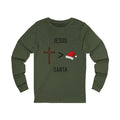 🎄 Jesus > Santa – Minimalist Christian Christmas Long Sleeve Shirt | Bold Faith Over Holiday Tee | Cross vs Santa Hat Design | Uplifted Gear Printify