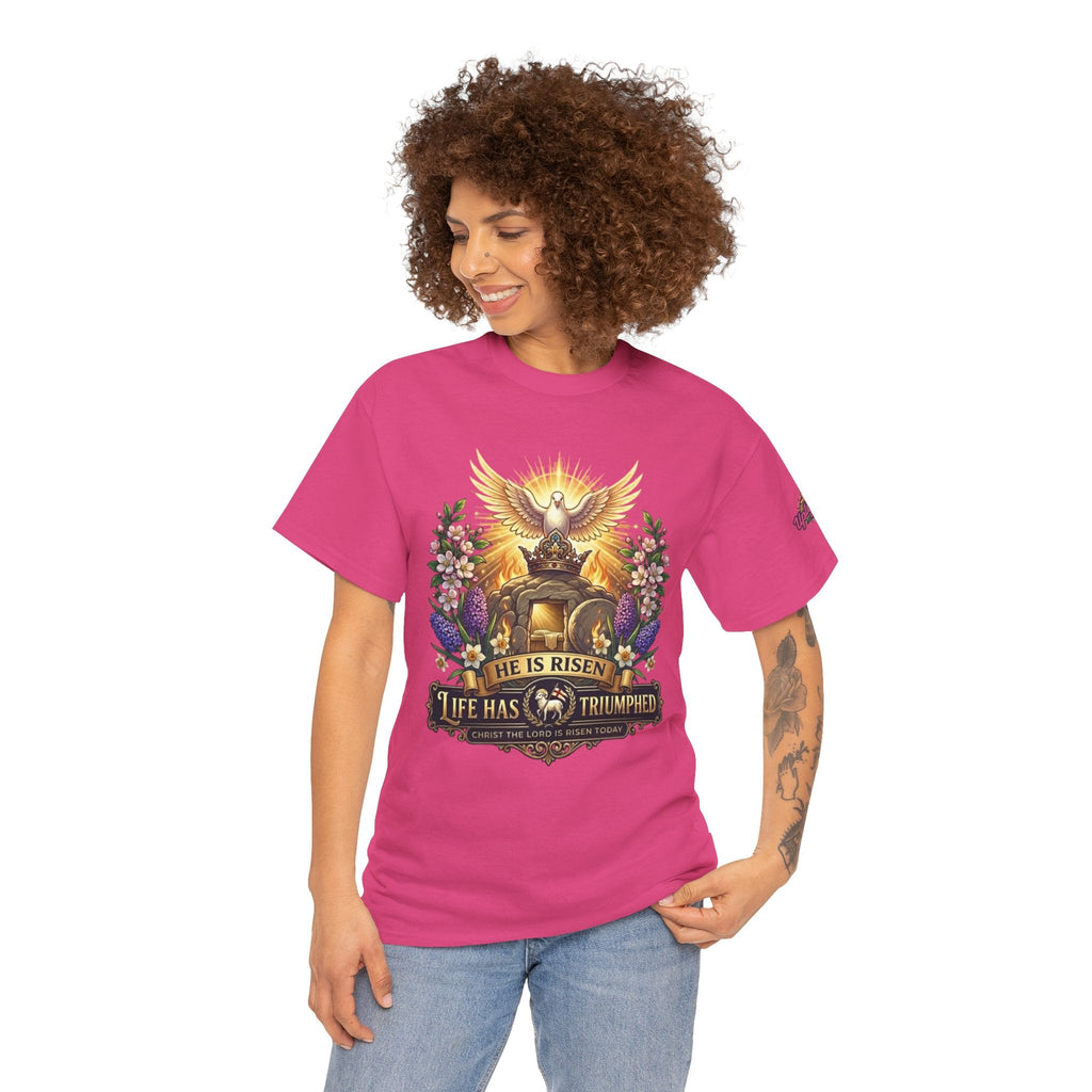 He Is Risen "Life Has Triumphed" T-Shirt — Easter Resurrection Christian Tee Printify