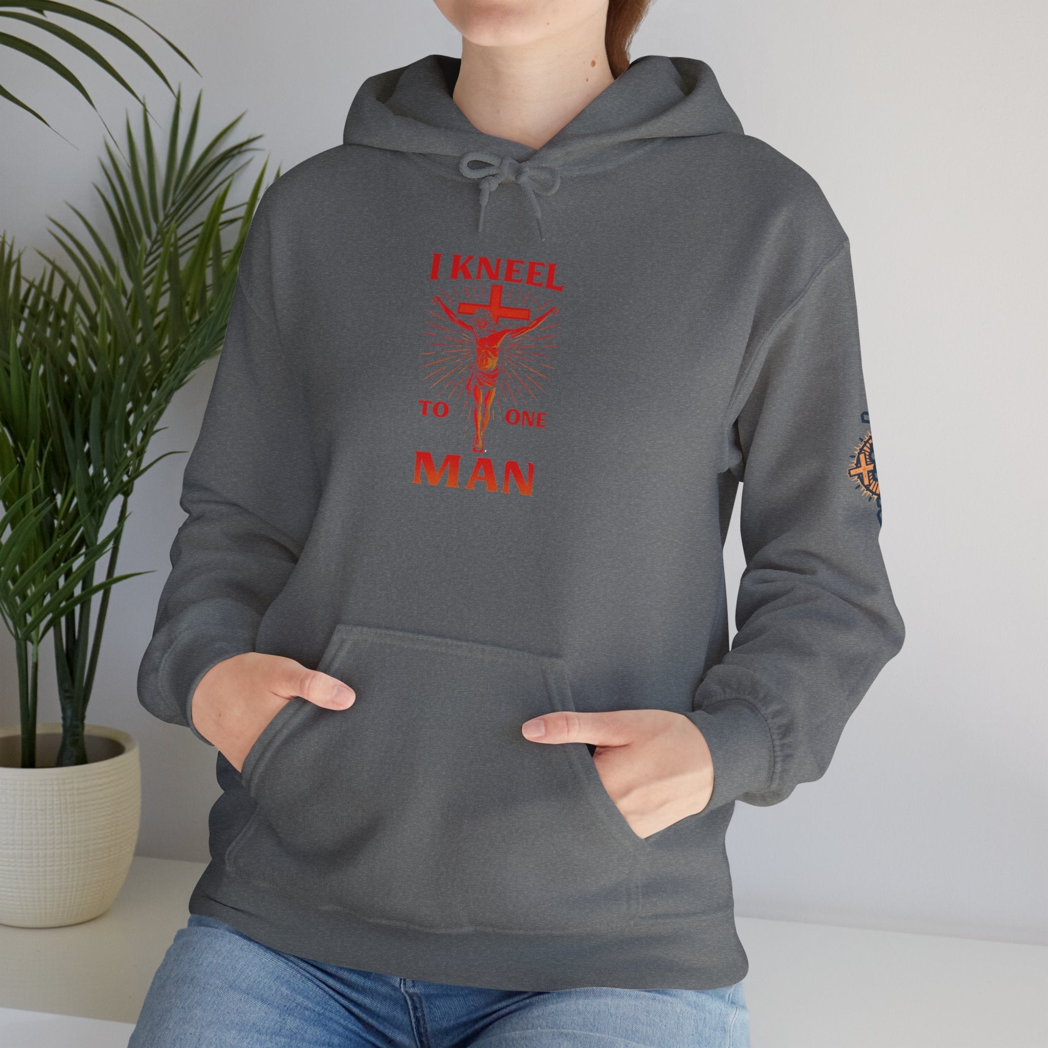 I Kneel to One Man Hoodie – Crucifixion Christian Sweatshirt for Unashamed Devotion & Bold Faith Printify