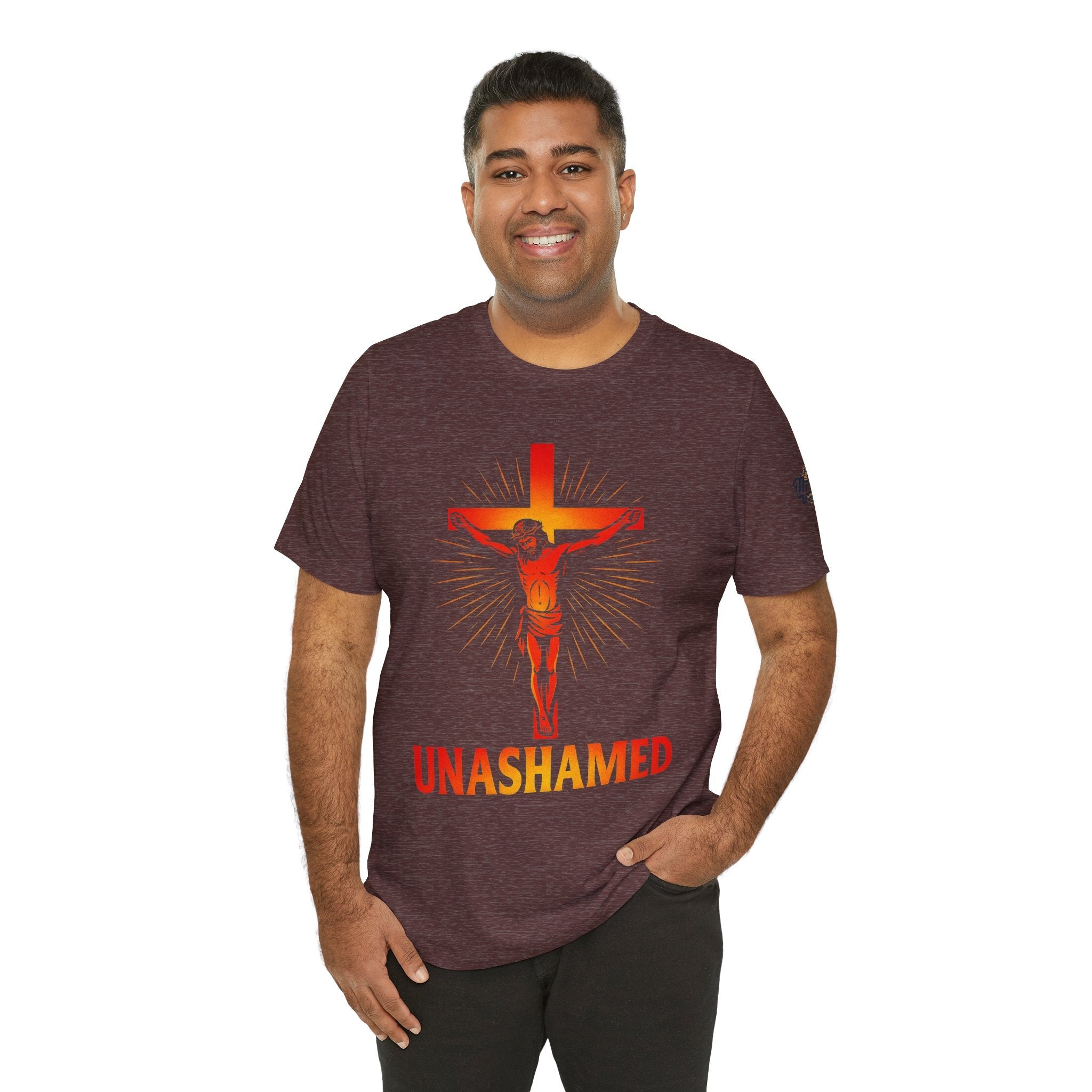Unashamed T-shirt – Romans 1:16 Crucifixion Christian t-shirt for Bold Unwavering Faith Printify