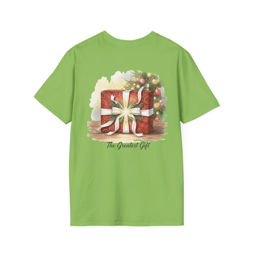 The Greatest Gift T-shirt – Cross Bow Present Christian T-shirt for Christmas Salvation & Eternal Faith Printify