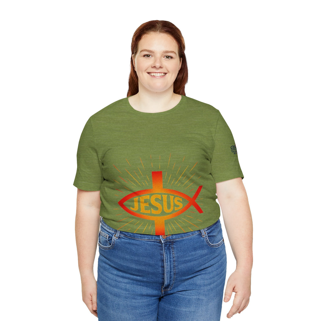 Jesus Ichthys T-shirt – Christian Fish Symbol with Cross & Jesus Inscription T-shirt for Eternal Faith & Streetwear Printify