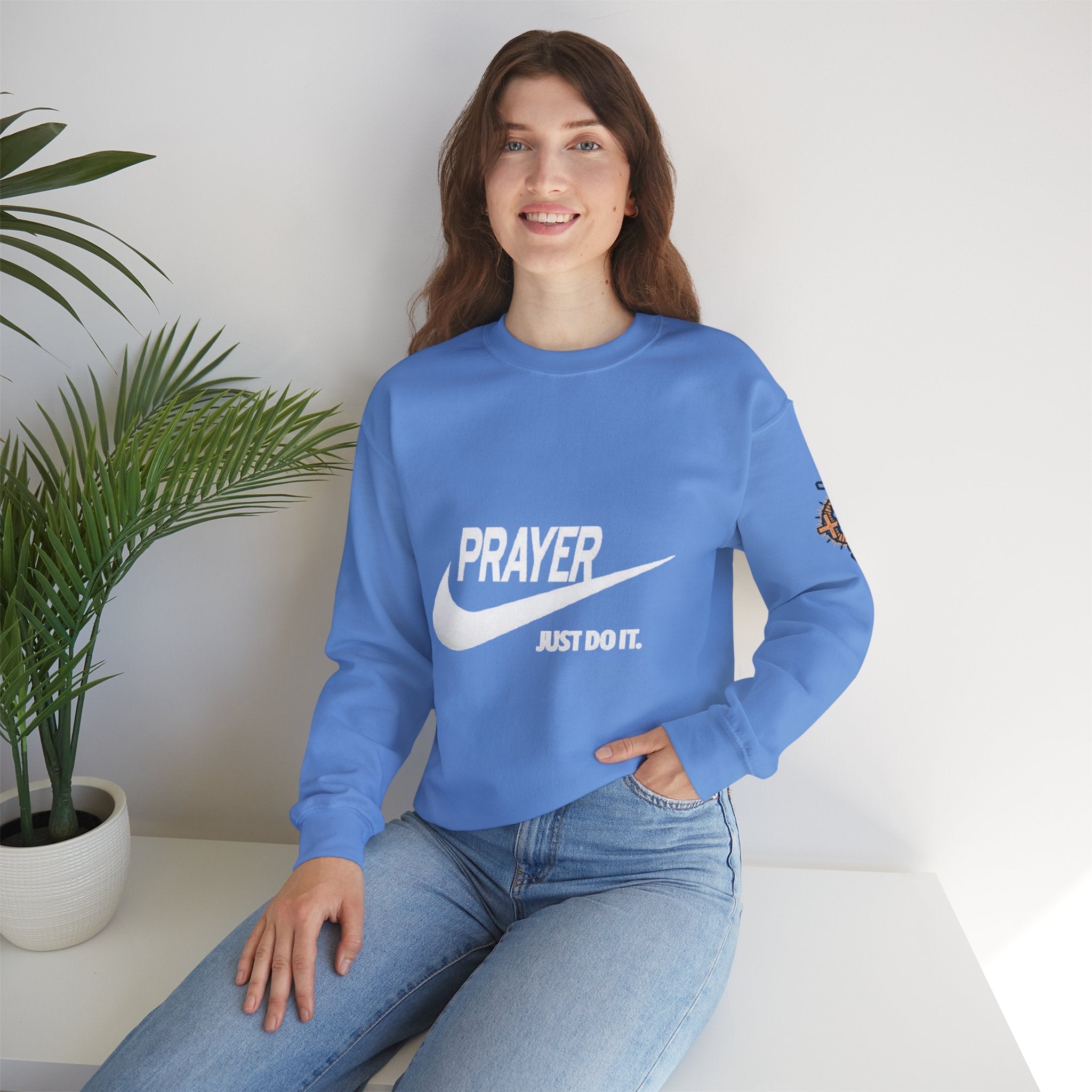 Prayer Just Do It Sweatshirt - Funny Christian Nike Parody Sweatshirt - Faith Gear Printify