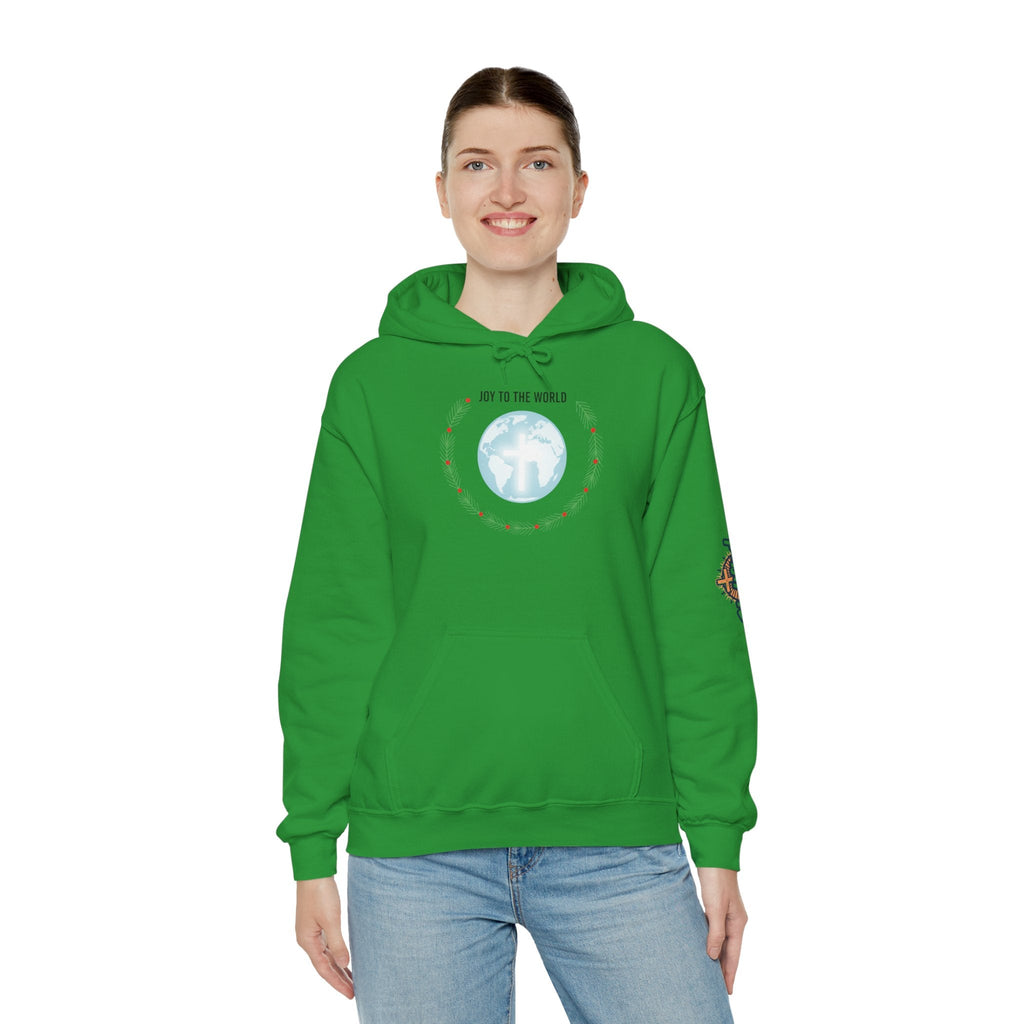 Joy to the World Hoodie – Wreath Earth Nativity Christian Christmas Sweatshirt for Isaiah 9:6 Holiday Faith & Festive Joy Printify