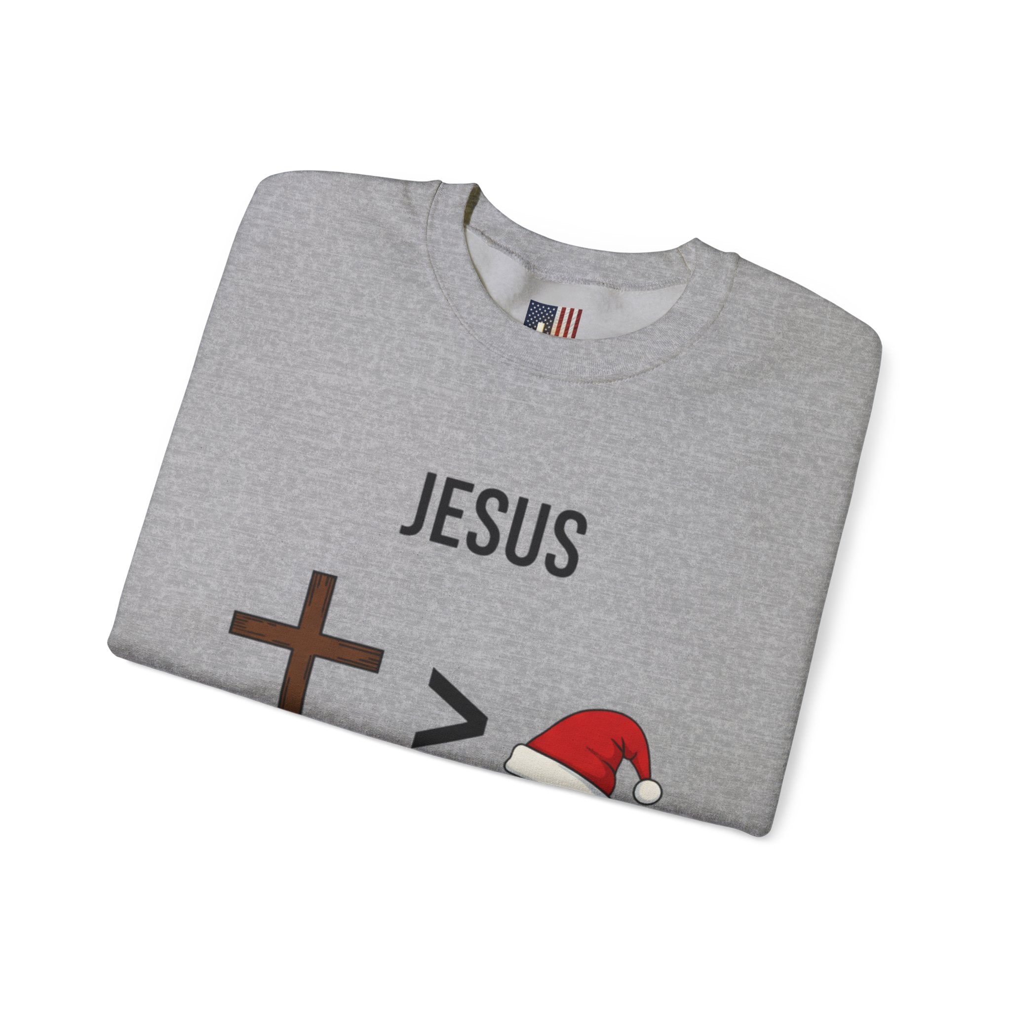 🎄 Jesus > Santa – Minimalist Christian Christmas Sweatshirt | Bold Faith Over Holiday Tee | Cross vs Santa Hat Design | Uplifted Gear Printify