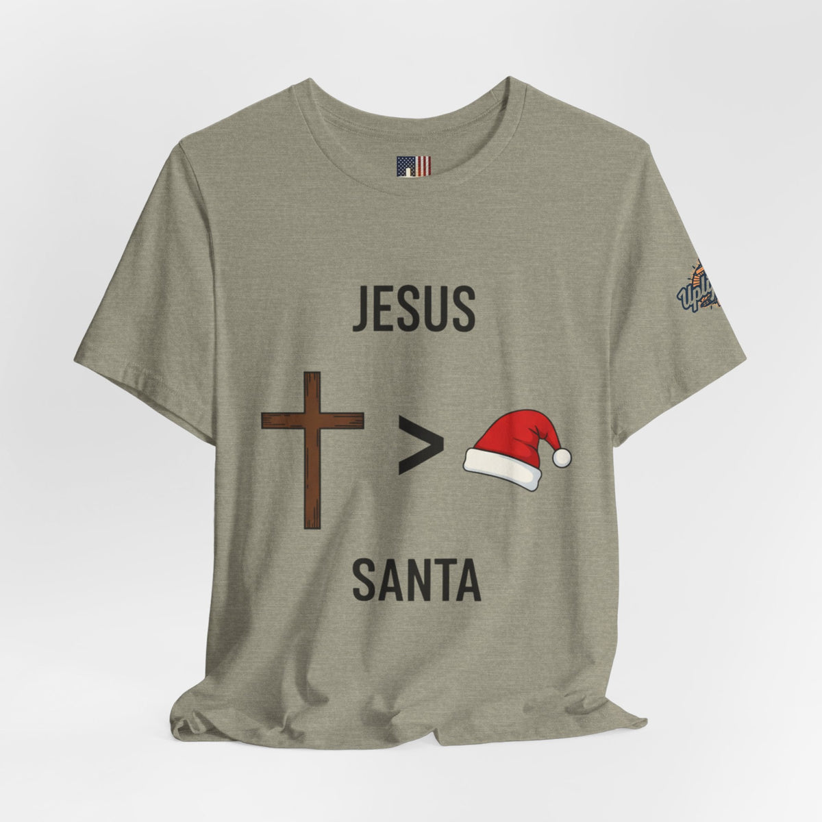 🎄 Jesus > Santa – Minimalist Christian Christmas T-Shirt | Bold Faith Over Holiday Tee | Cross vs Santa Hat Design | Uplifted Gear Printify