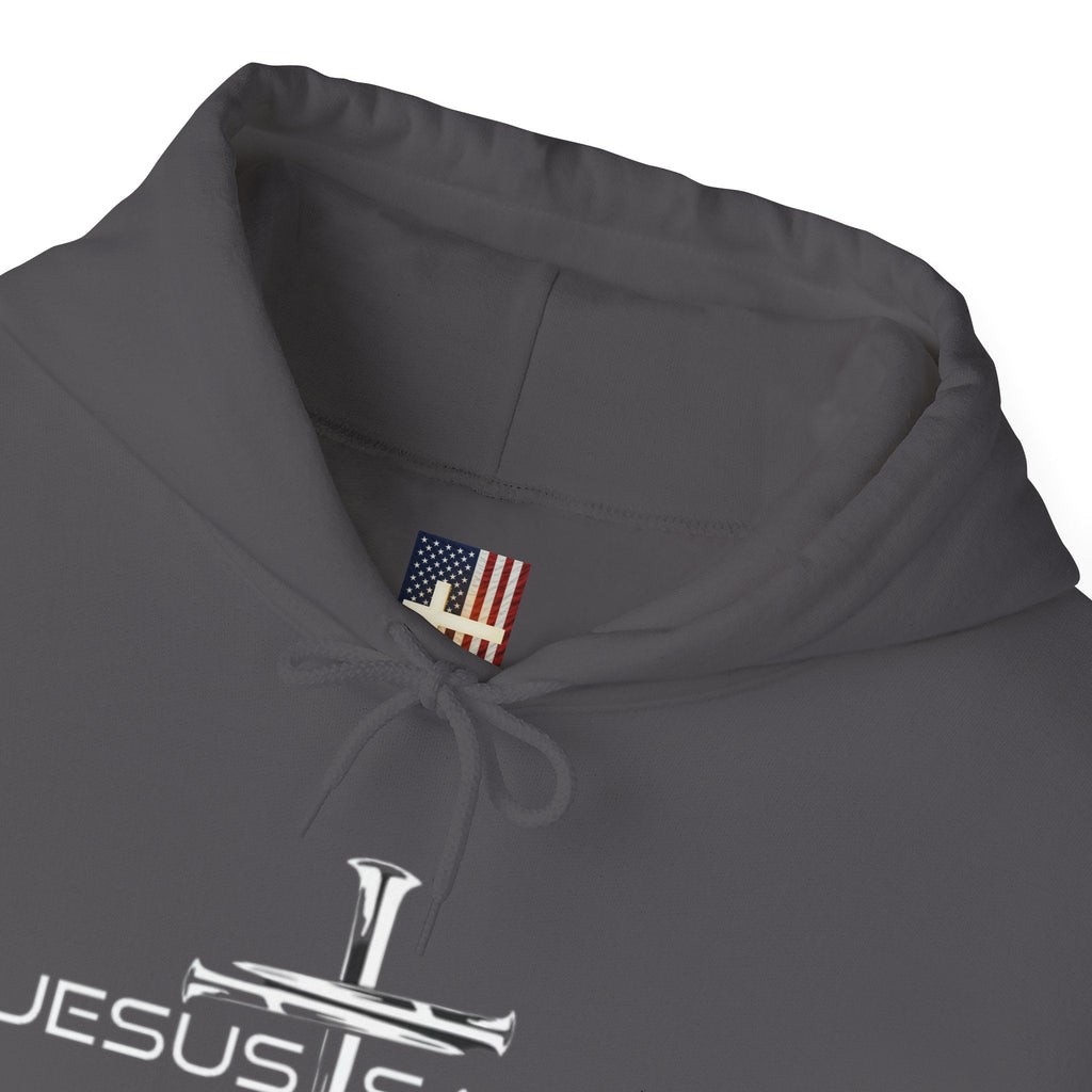 Jesus Saves Hoodie – 3 Nails Crucifix Cross Christian Sweatshirt for Redemption Faith & Bold Salvation Printify