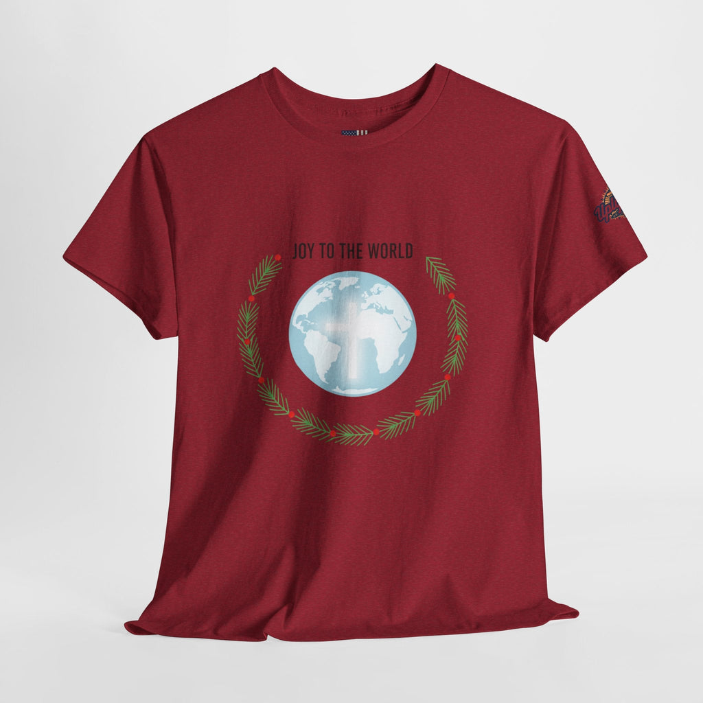 Joy to the World T-shirt – Wreath Earth Nativity Christian Christmas T-shirt for Isaiah 9:6 Holiday Faith & Festive Joy Printify