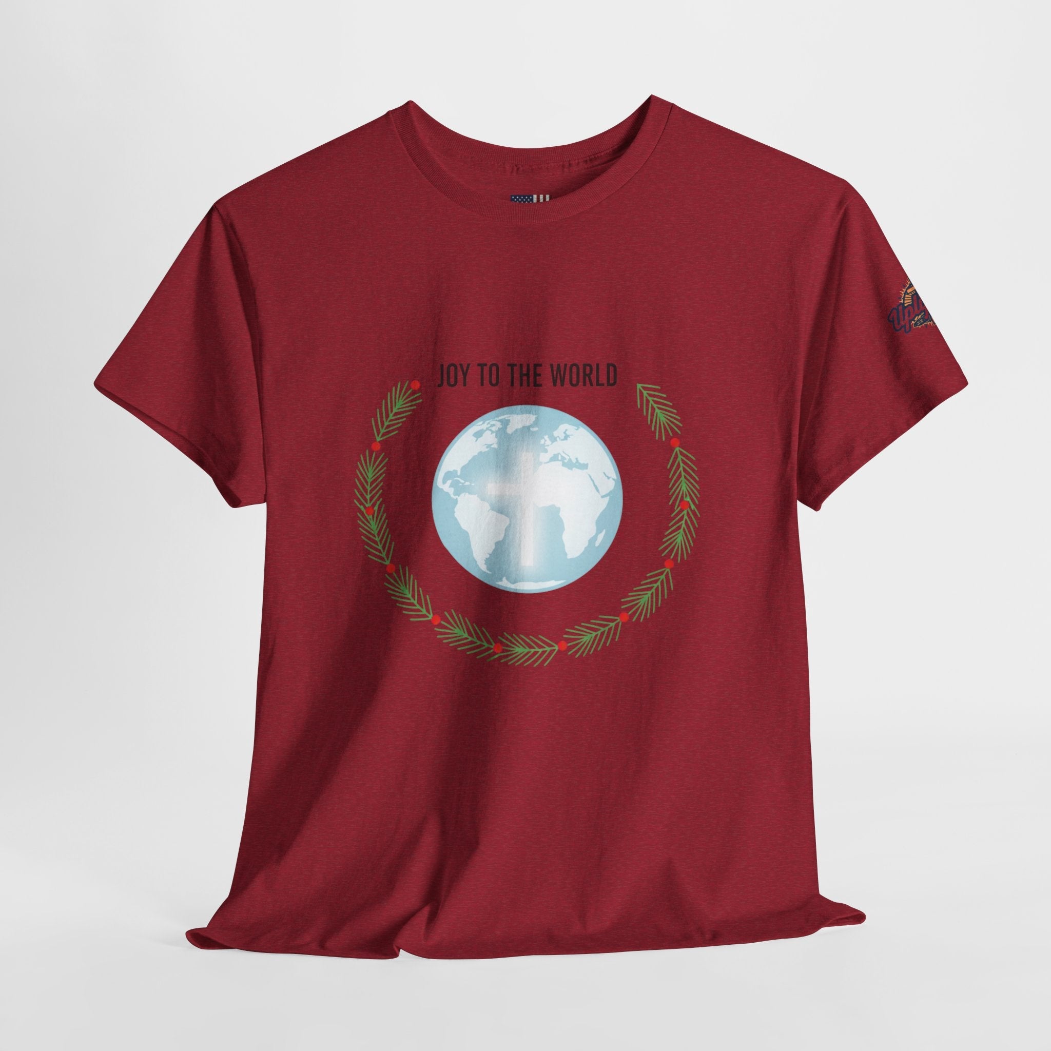 Joy to the World T-shirt – Wreath Earth Nativity Christian Christmas T-shirt for Isaiah 9:6 Holiday Faith & Festive Joy Printify