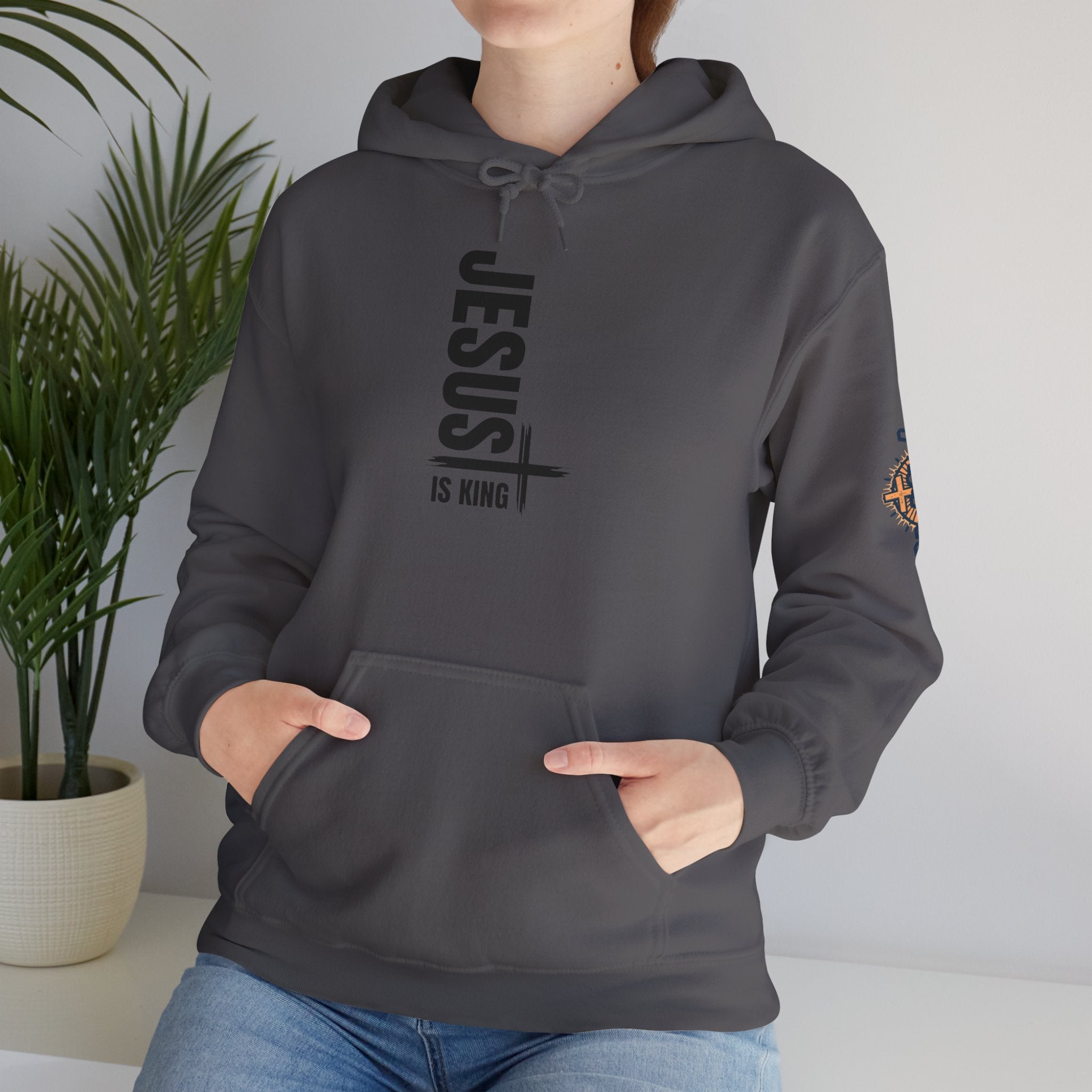 Jesus Is King Hoodie | Modern Typographic Cross Christian Hoodie Printify