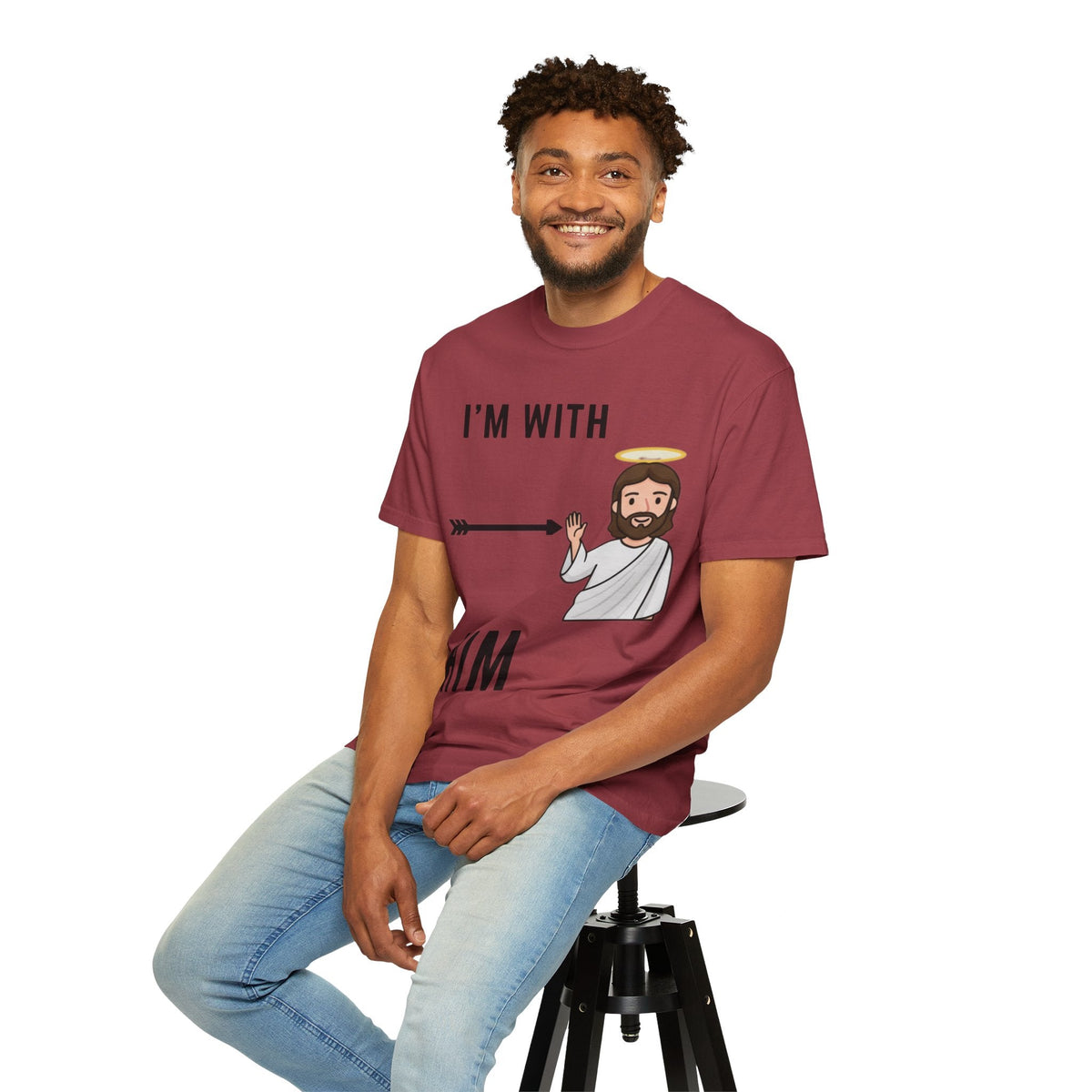🔥 I’m With Him → Christian T-Shirt | Arrow Pointing to Jesus | Minimalist Faith Tee | Subtle Cross Design | Bible-Inspired Apparel by Uplifted Gear Printify