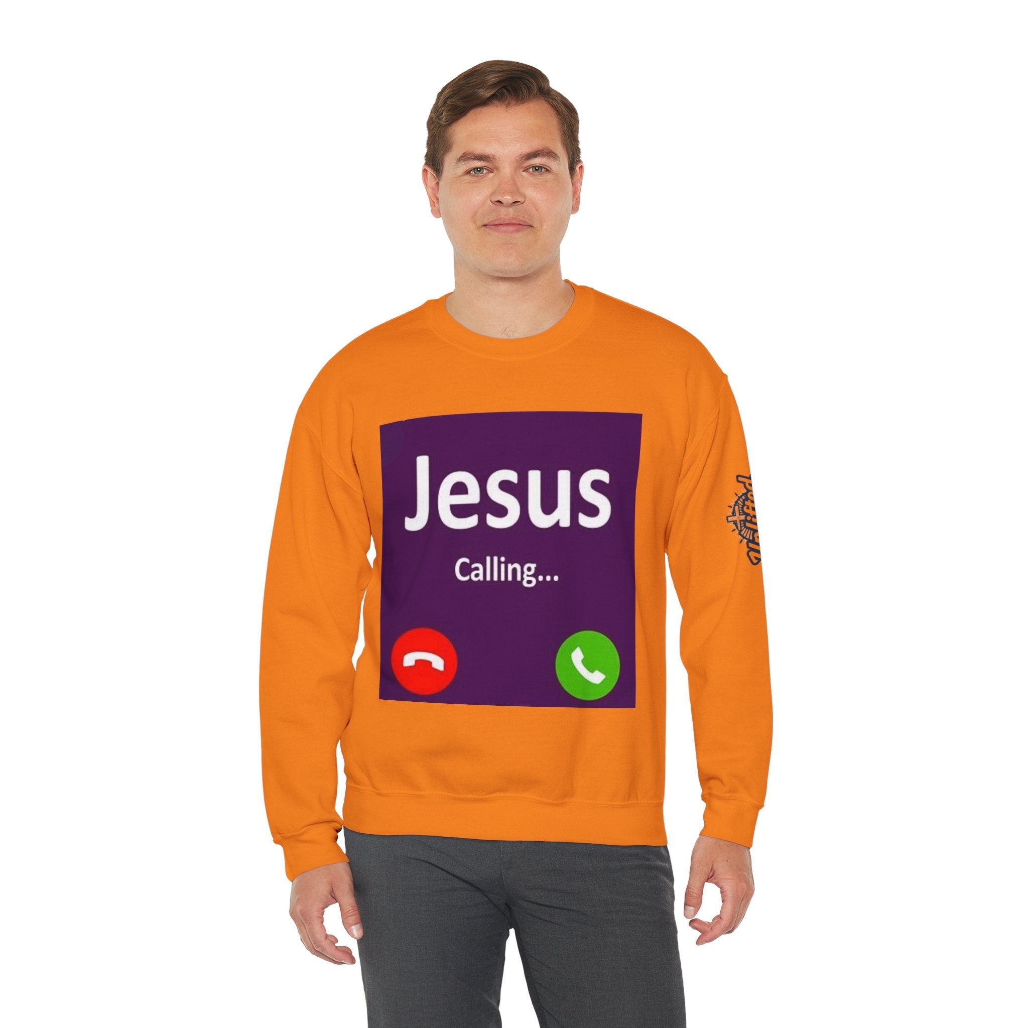 Jesus Calling Sweatshirt – Funny Cell Phone Screen Christian Sweatshirt for Divine Connection & Faith Humor Printify