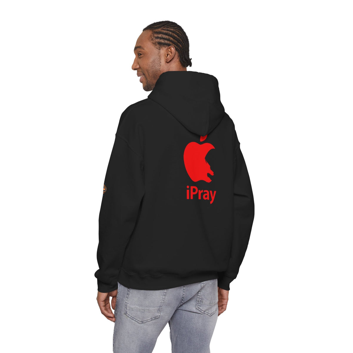 iPray Apple Logo Hoodie — Funny Christian Hoodie (Minimal Red Apple Graphic) Printify