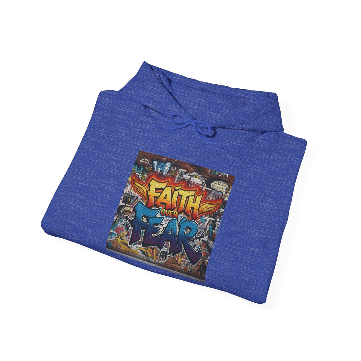 Faith Over Fear Hoodie – Graffiti Wall Christian Sweatshirt for Bold 2 Corinthians 5:7 Streetwear & Unshakable Faith Printify