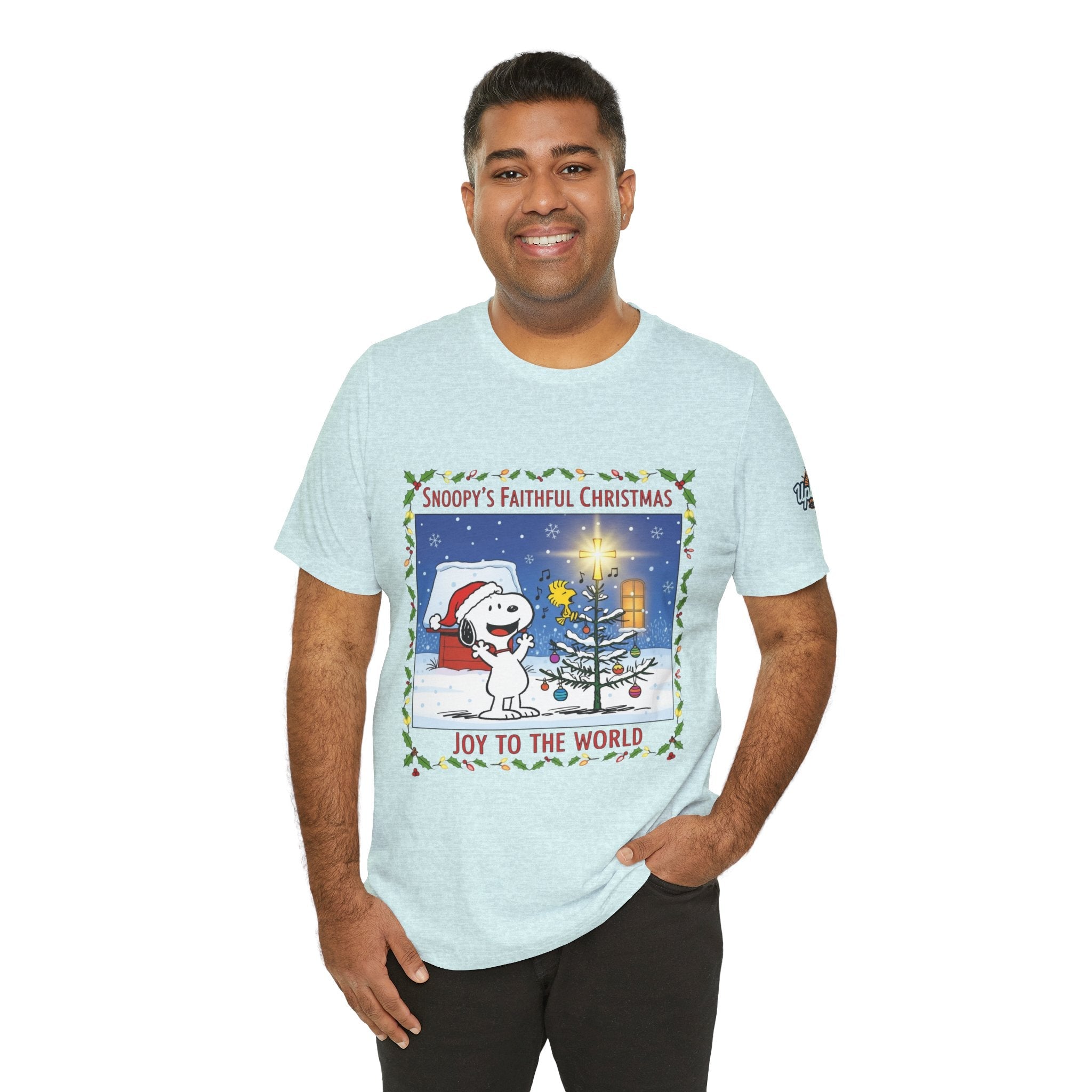 🎄 Faithful Christmas Friends – Christian Holiday T-Shirt | Festive Tree & Cartoon Duo | Heartwarming Christmas Tee by Uplifted Gear Printify