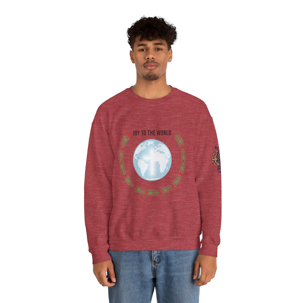 Joy to the World Sweatshirt – Wreath Earth Nativity Christian Christmas Sweatshirt for Isaiah 9:6 Holiday Faith & Festive Joy Printify