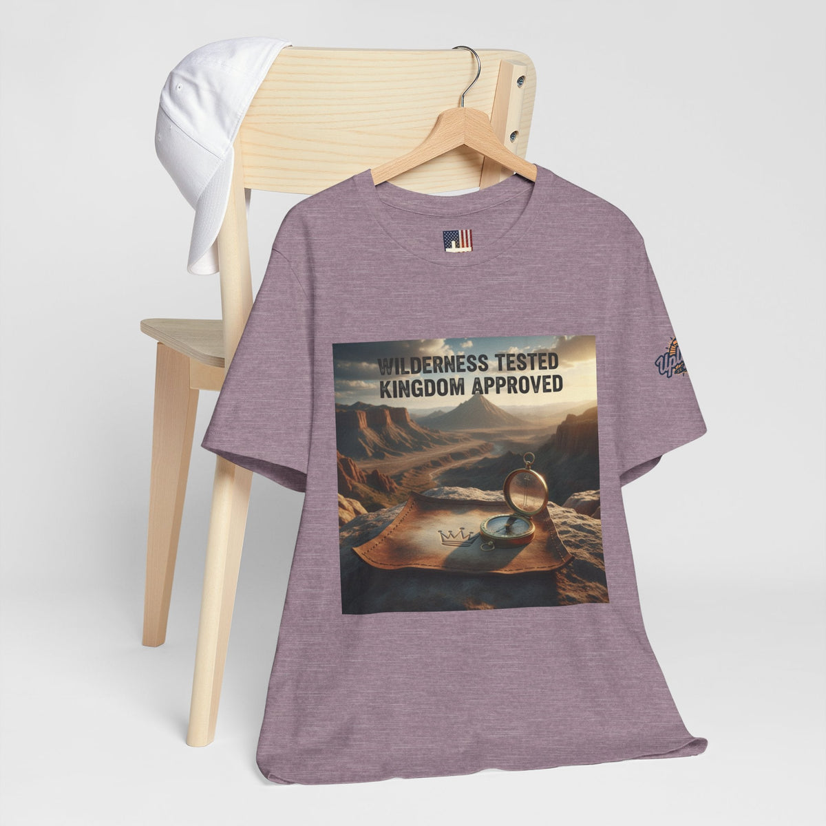 Wilderness Tested Kingdom Approved T-shirt – Mountain Desert Compass Crown Christian T-shirt for Biblical Adventure Faith Printify