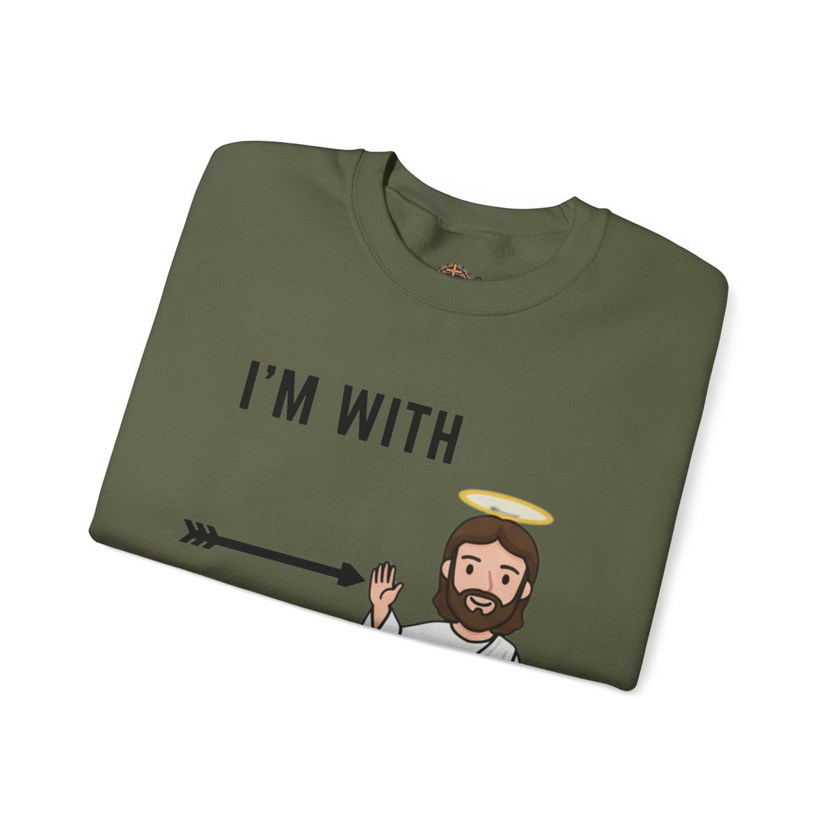 🔥 I’m With Him → Christian Sweatshirt | Arrow Pointing to Jesus | Minimalist Faith Tee | Subtle Cross Design | Bible-Inspired Apparel by Uplifted Gear Printify