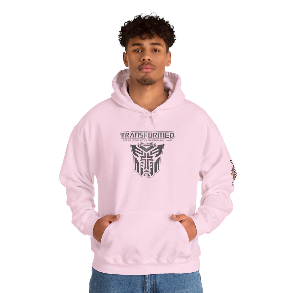 Transformer Logo Christian Hoodie | 2 Corinthians 3:18 Bible Verse Hoodie Printify