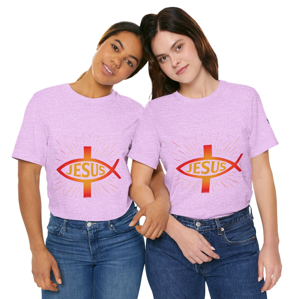 Jesus Ichthys T-shirt – Christian Fish Symbol with Cross & Jesus Inscription T-shirt for Eternal Faith & Streetwear Printify