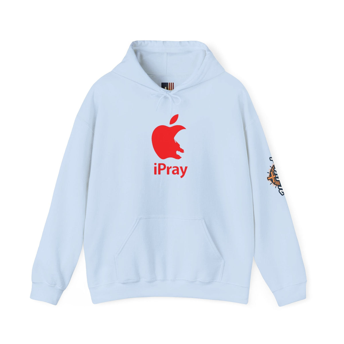 iPray Apple Logo Hoodie — Funny Christian Hoodie (Minimal Red Apple Graphic) Printify