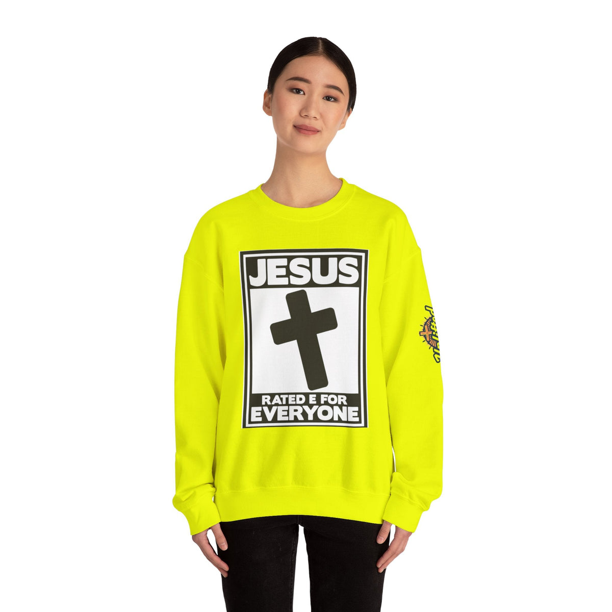 Jesus, Rated E for Everyone Sweatshirt - Gamer Faith Sweatshirt - Christian Video Game Parody Printify