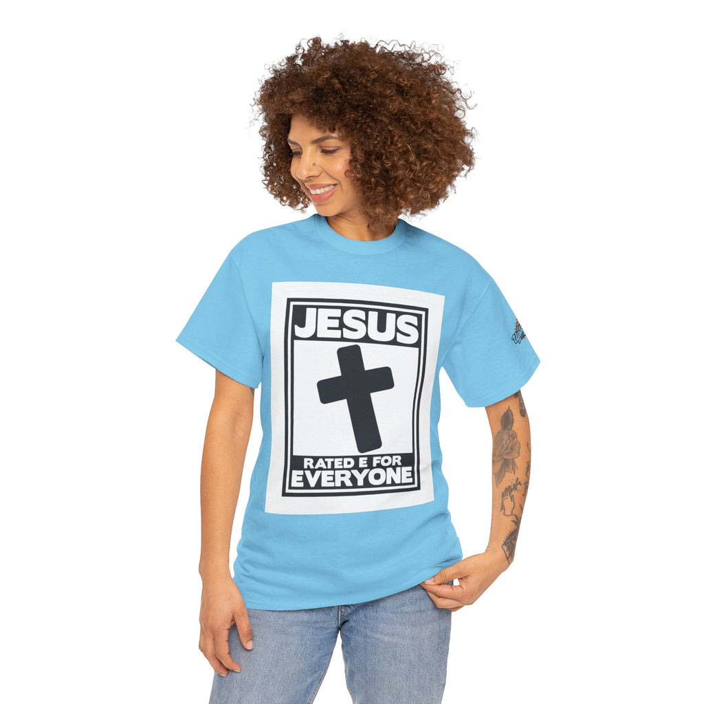 Jesus, Rated E for Everyone T-shirt - Gamer Faith T-shirt - Christian Video Game Parody Printify