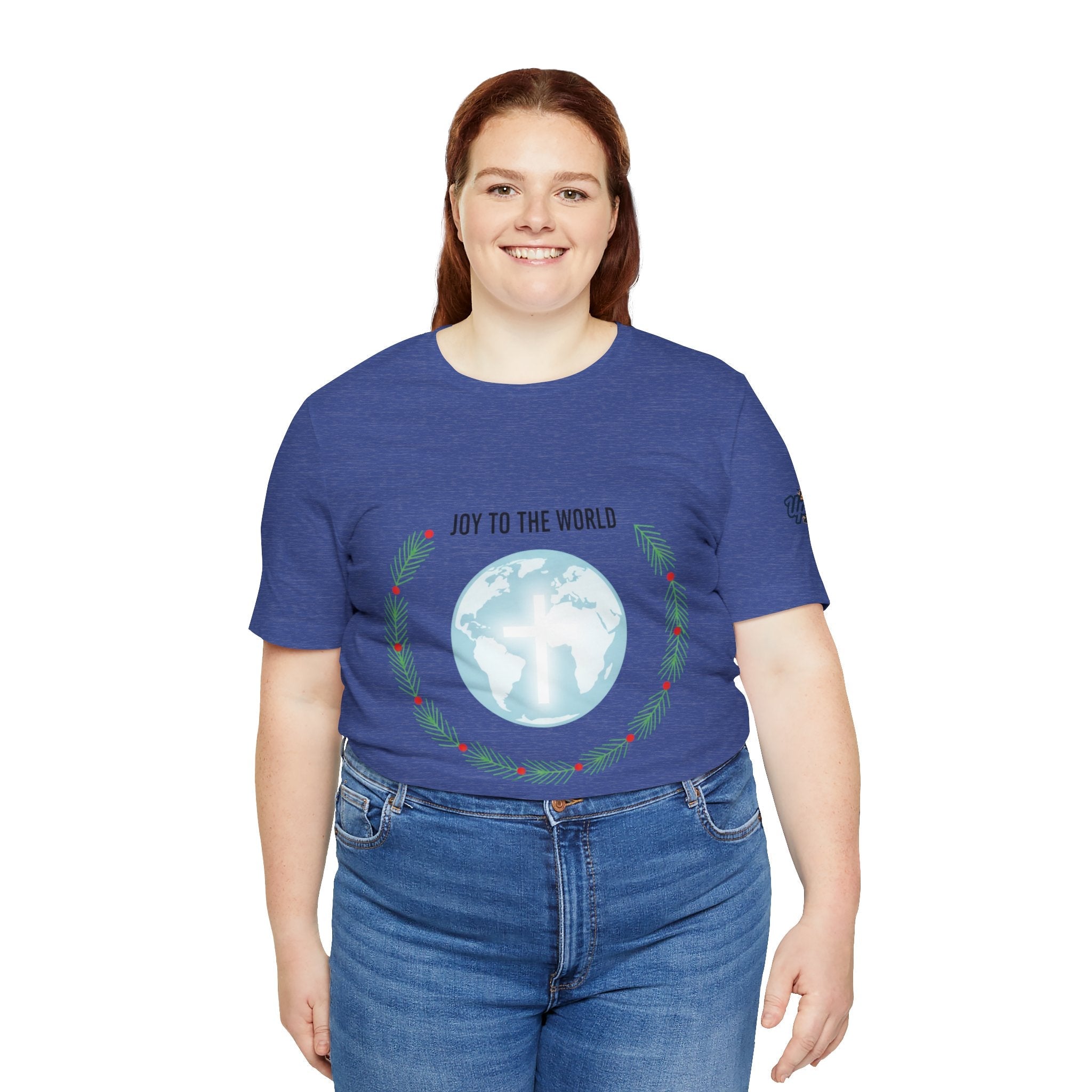 Joy to the World T-shirt – Wreath Earth Nativity Christian Christmas T-shirt for Isaiah 9:6 Holiday Faith & Festive Joy Printify