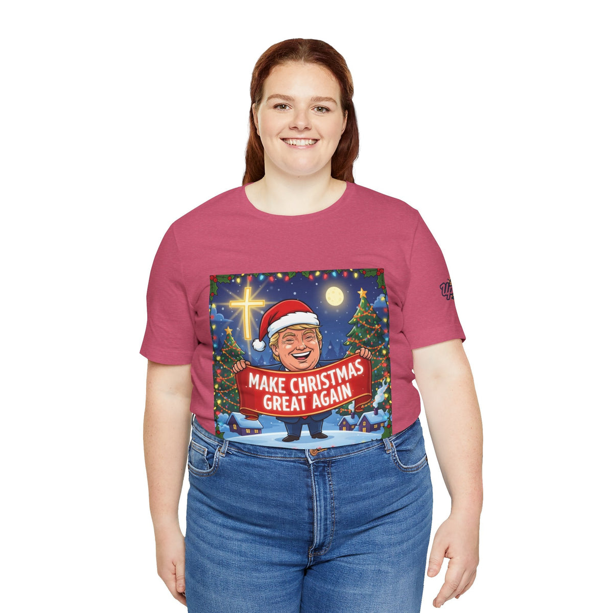 🎄 Make Christmas Great Again – Patriotic Christian Christmas T-Shirt | Bold Holiday Faith Tee | Red & White Banner Design | Uplifted Gear Printify