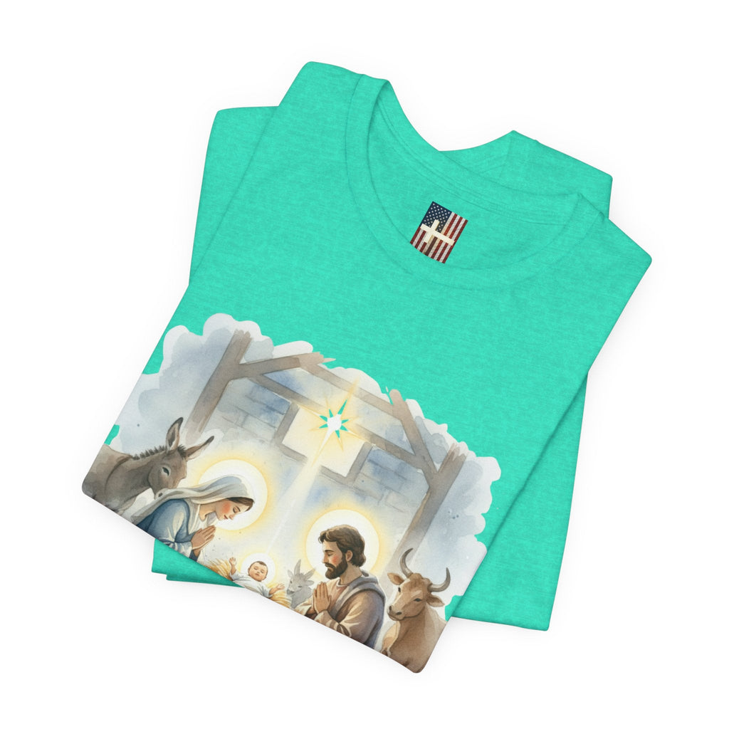 Unto Us a Child is Born T-shirt – Isaiah 9:6 Nativity Manger Scene Christian Christmas T-shirt for Holy Night Faith Printify