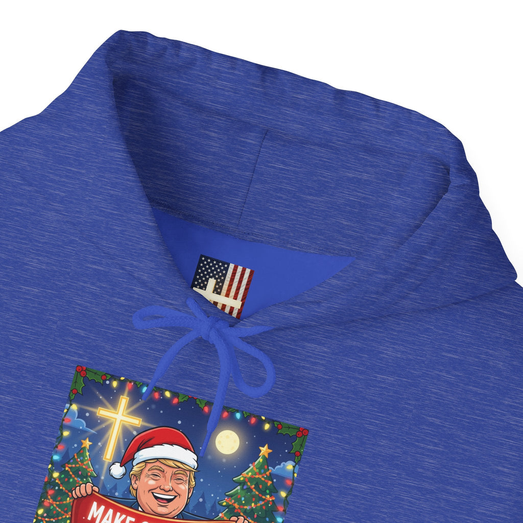 🎄 Make Christmas Great Again – Patriotic Christian Christmas Hoodie | Bold Holiday Faith Tee | Red & White Banner Design | Uplifted Gear Printify