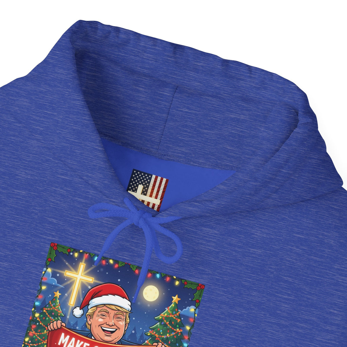 🎄 Make Christmas Great Again – Patriotic Christian Christmas Hoodie | Bold Holiday Faith Tee | Red & White Banner Design | Uplifted Gear Printify