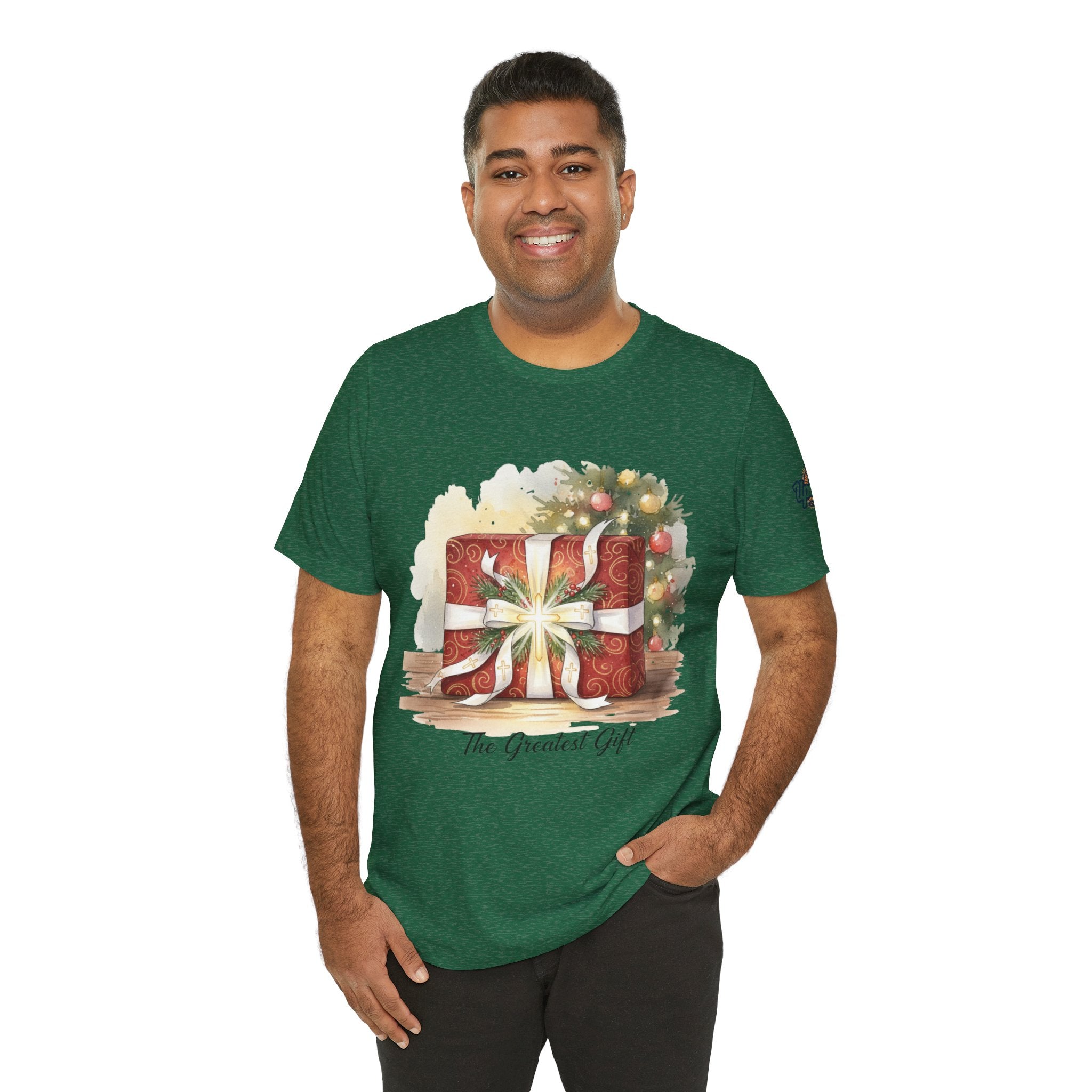 The Greatest Gift T-shirt – Cross Bow Present Christian T-shirt for Christmas Salvation & Eternal Faith Printify