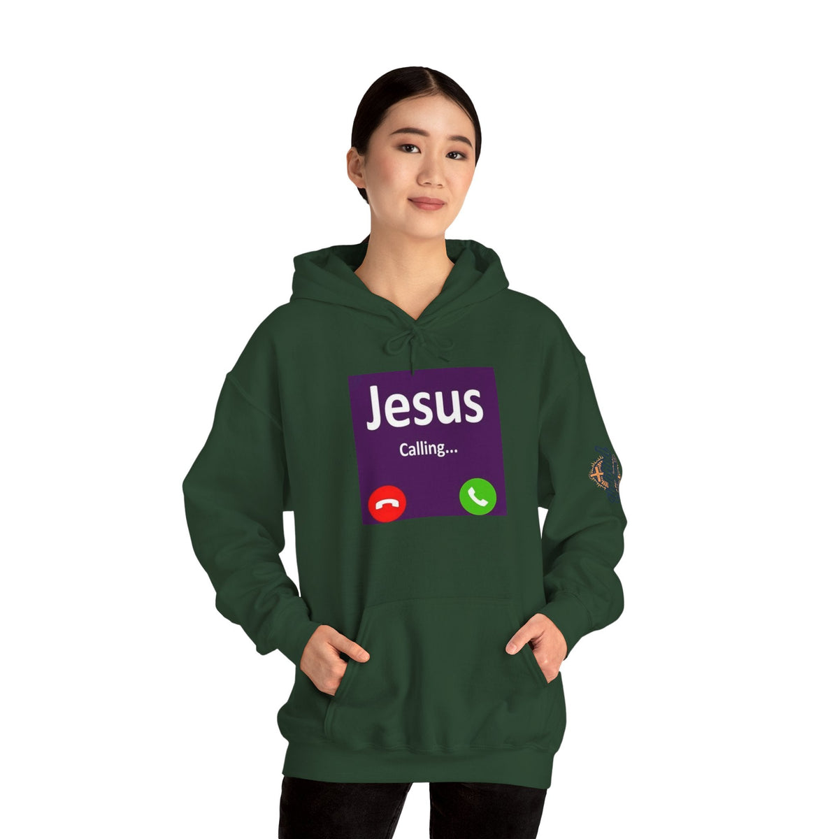 Jesus Calling Hoodie – Funny Cell Phone Screen Christian Sweatshirt for Divine Connection & Faith Humor Printify