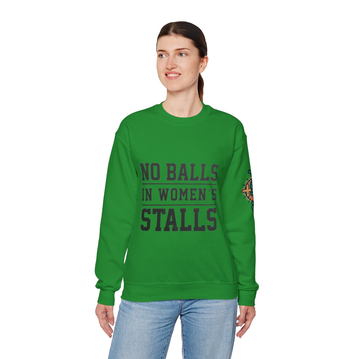 No Balls in Women's Stalls Crewneck Sweatshirt — Bold Statement Pullover Printify
