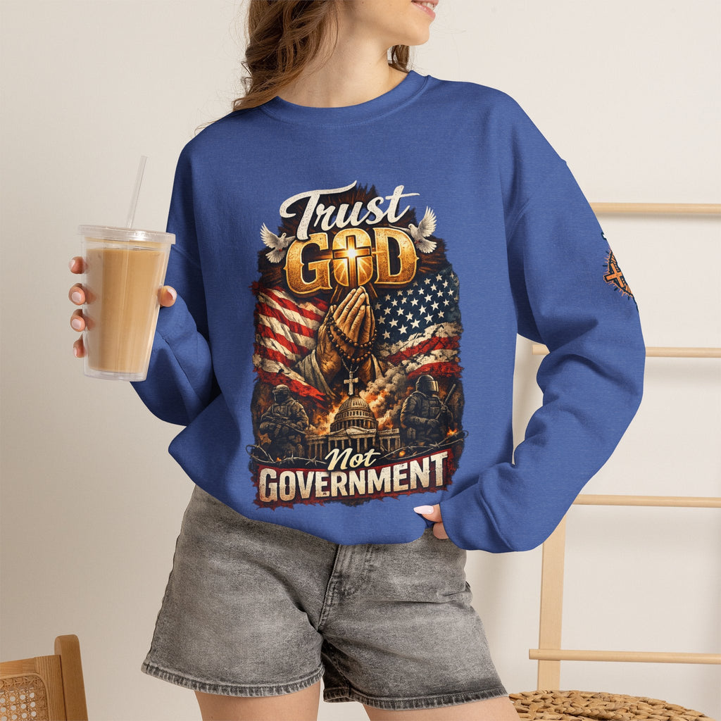 Trust God Not Government Sweatshirt — Vintage Patriotic Christian Sweatshirt Printify