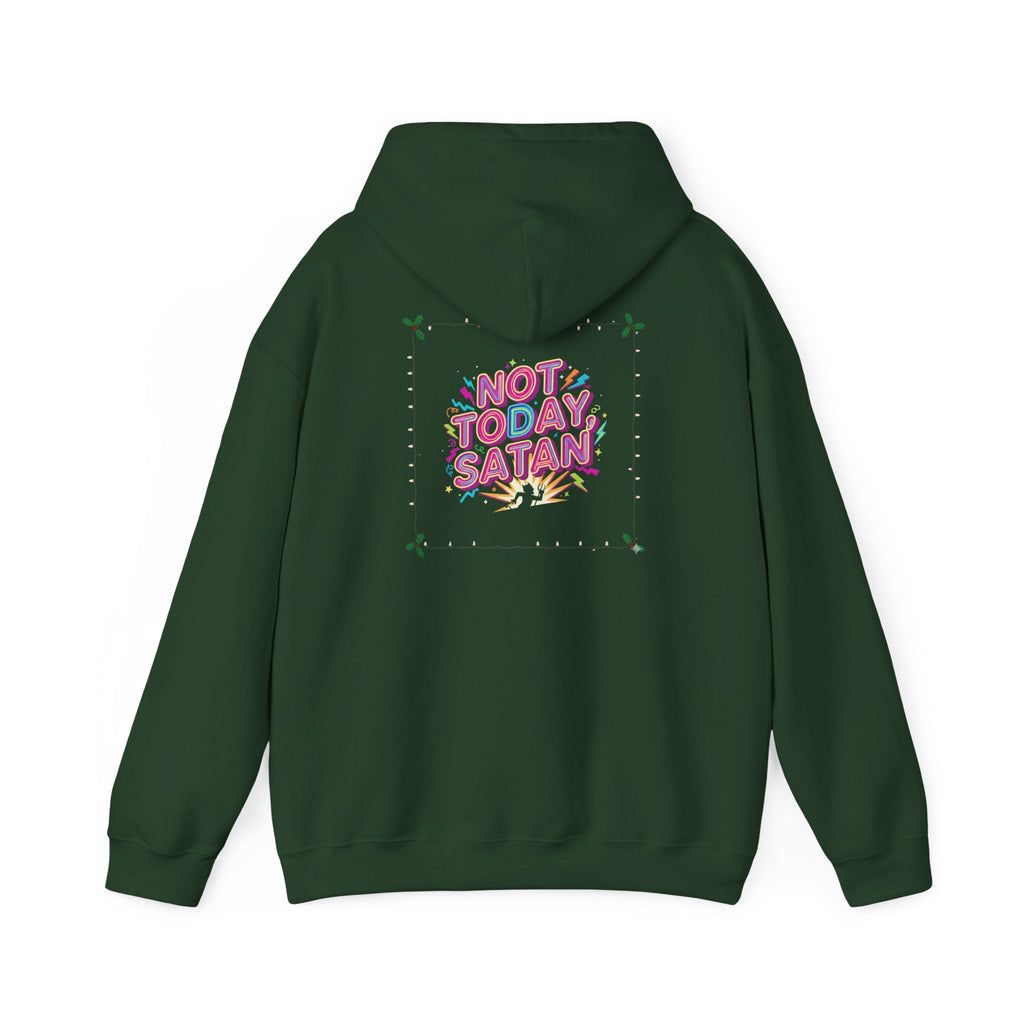 🔥 Not Today, Satan – Retro 90s Christian Hoodie | Neon Faith Tee | Funky Cartoon Devil | Bold Bible Verse Shirt | Uplifted Gear Printify