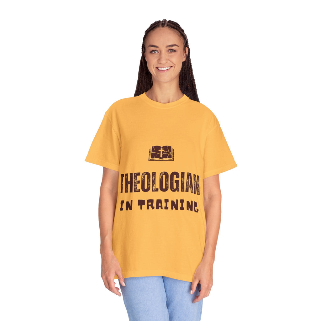 Theologian in Training T-Shirt – Open Bible & Cross Christian Tee for Faithful Learners Printify