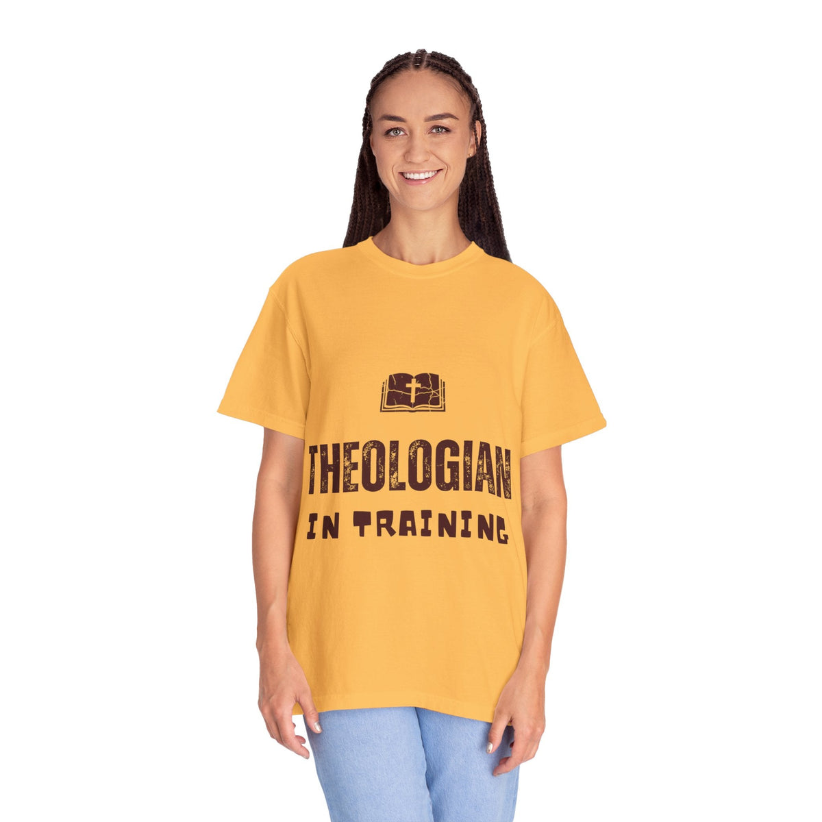 Theologian in Training T-Shirt – Open Bible & Cross Christian Tee for Faithful Learners Printify