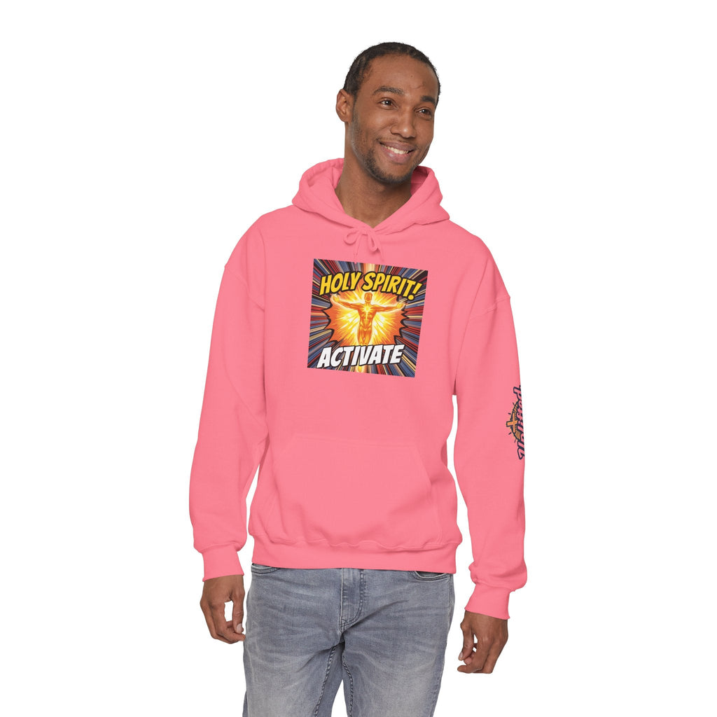Holy Spirit Activate Hoodie – Superhero Christian Sweatshirt with Vibrant Power-Up Design for Faith-Fueled Boldness Printify