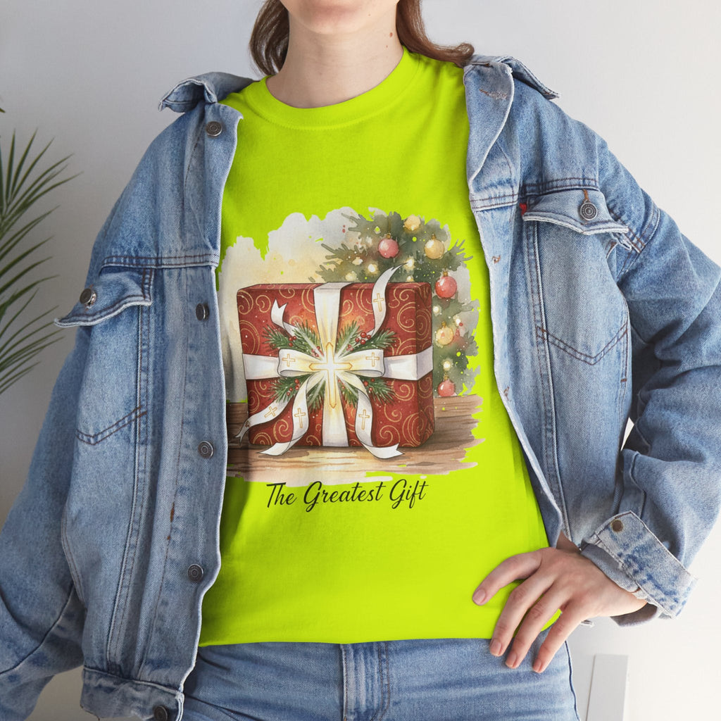 The Greatest Gift T-shirt – Cross Bow Present Christian T-shirt for Christmas Salvation & Eternal Faith Printify
