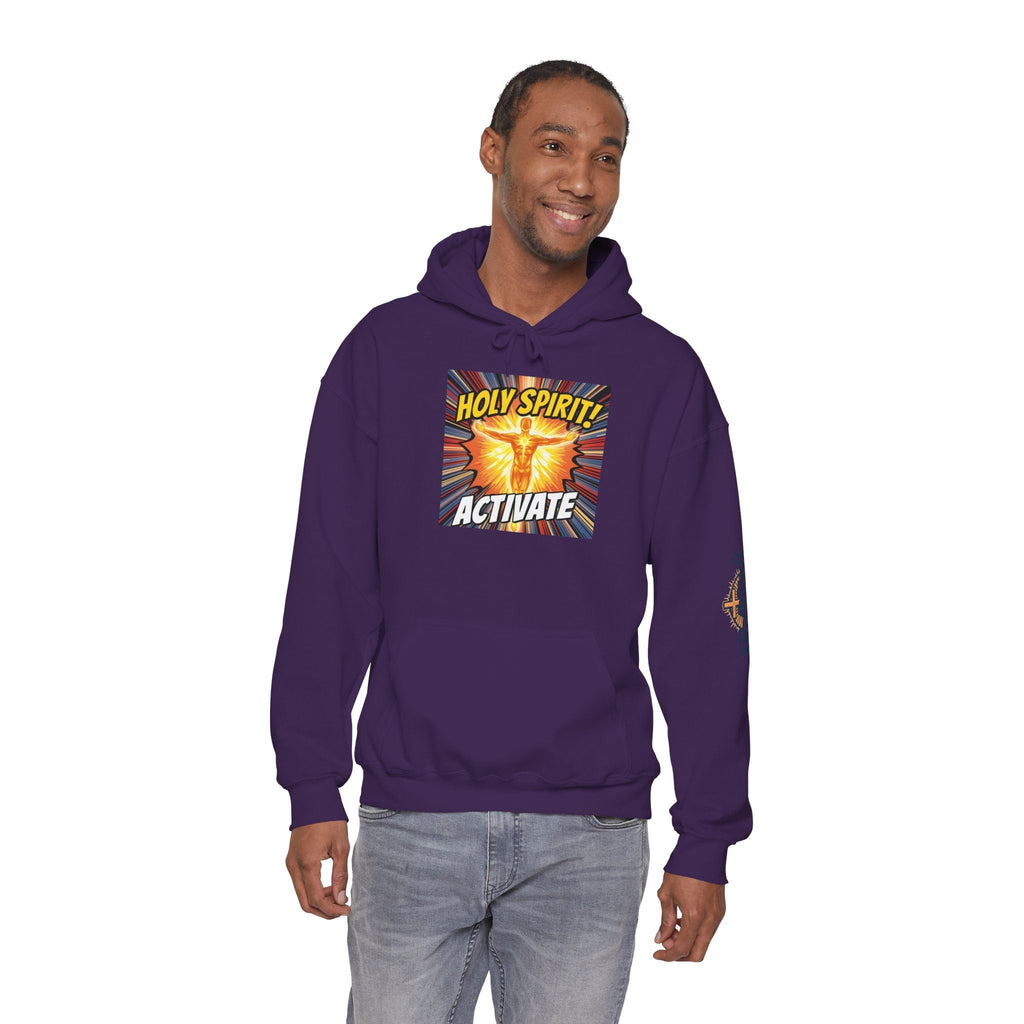 Holy Spirit Activate Hoodie – Superhero Christian Sweatshirt with Vibrant Power-Up Design for Faith-Fueled Boldness Printify