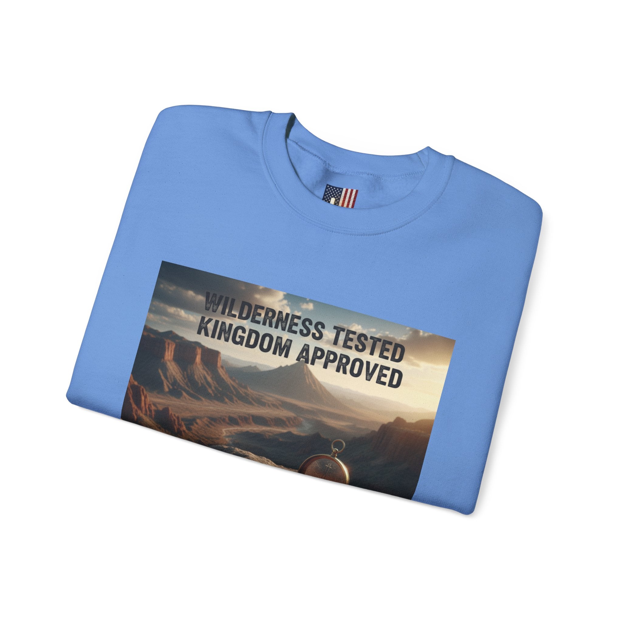 Wilderness Tested Kingdom Approved Sweatshirt – Mountain Desert Compass Crown Christian Sweatshirt for Biblical Adventure Faith Printify