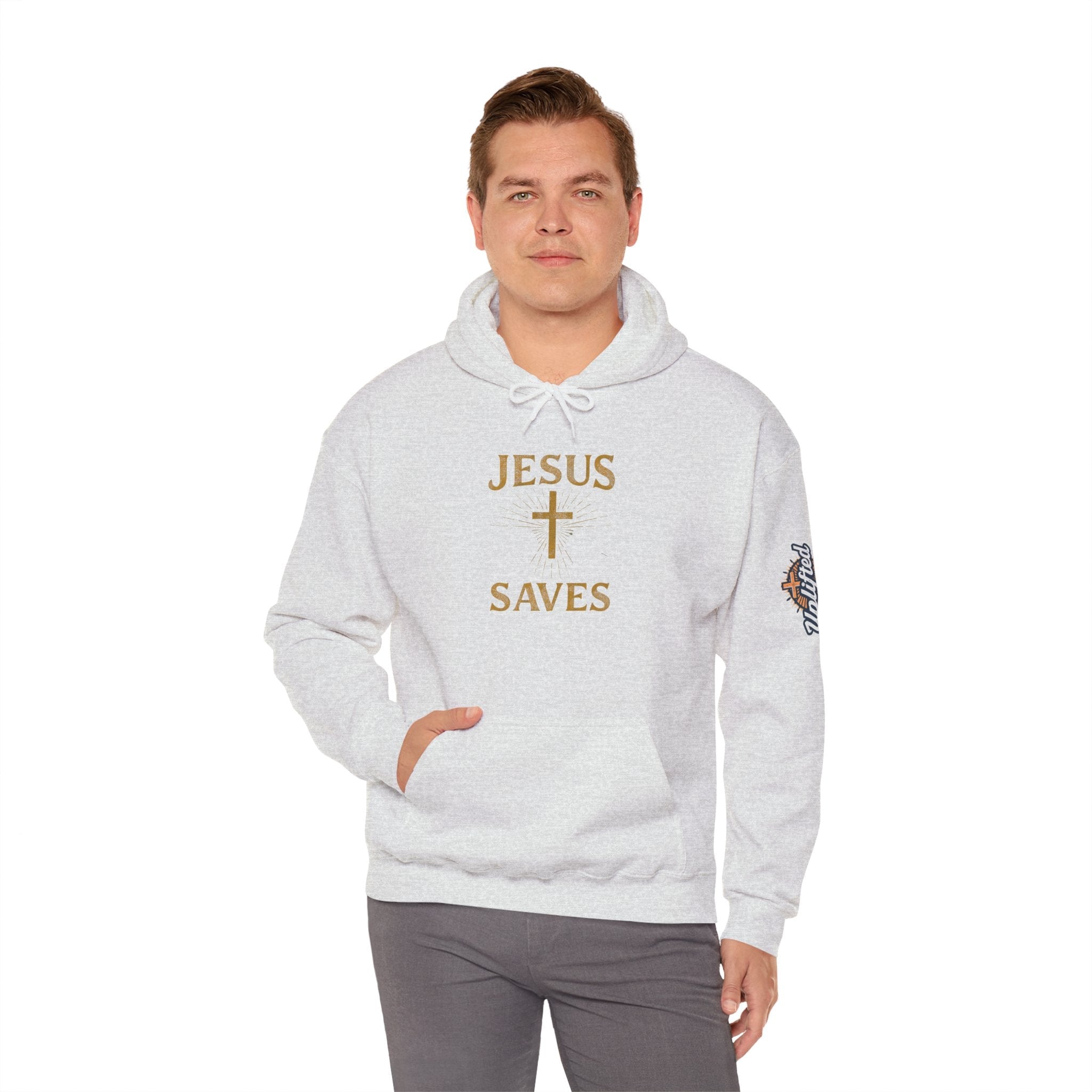 Jesus Saves Hoodie – Radiant Cross & Rays of Light Christian Sweatshirt for Eternal Hope & Faith Printify
