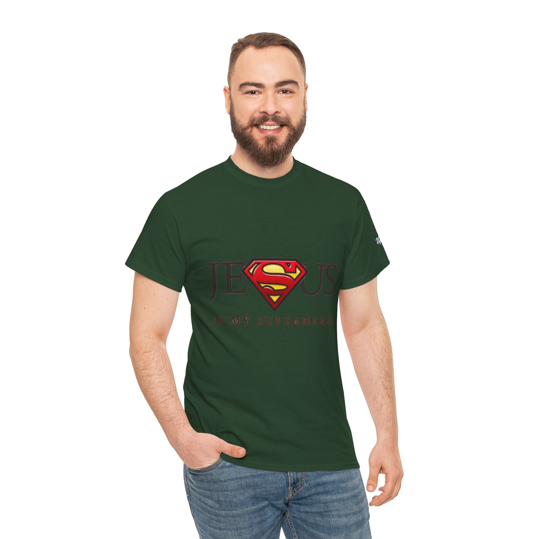Jesus Is My Superhero T-Shirt — Faith-Based Superman-Inspired Tee Printify