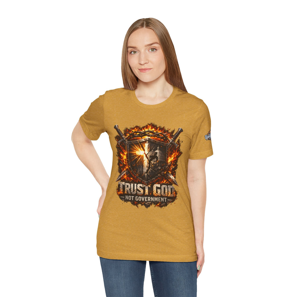 Trust God Not Government Shield Tee — Patriotic Christian Faith T-Shirt Printify