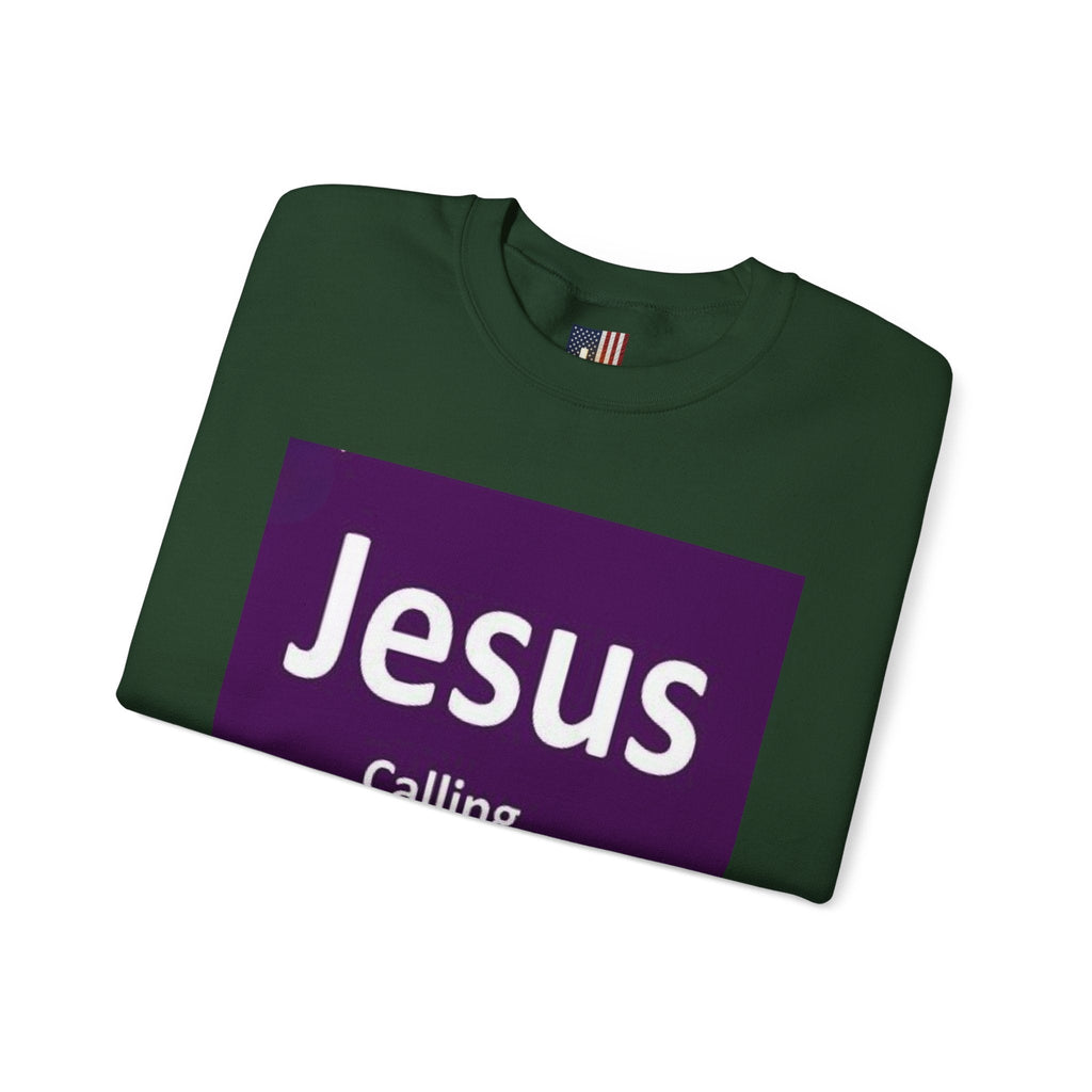 Jesus Calling Sweatshirt – Funny Cell Phone Screen Christian Sweatshirt for Divine Connection & Faith Humor Printify