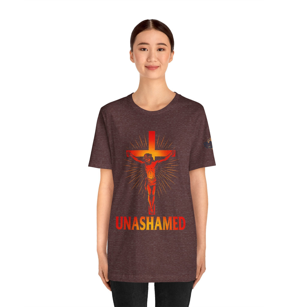 Unashamed T-shirt – Romans 1:16 Crucifixion Christian t-shirt for Bold Unwavering Faith Printify
