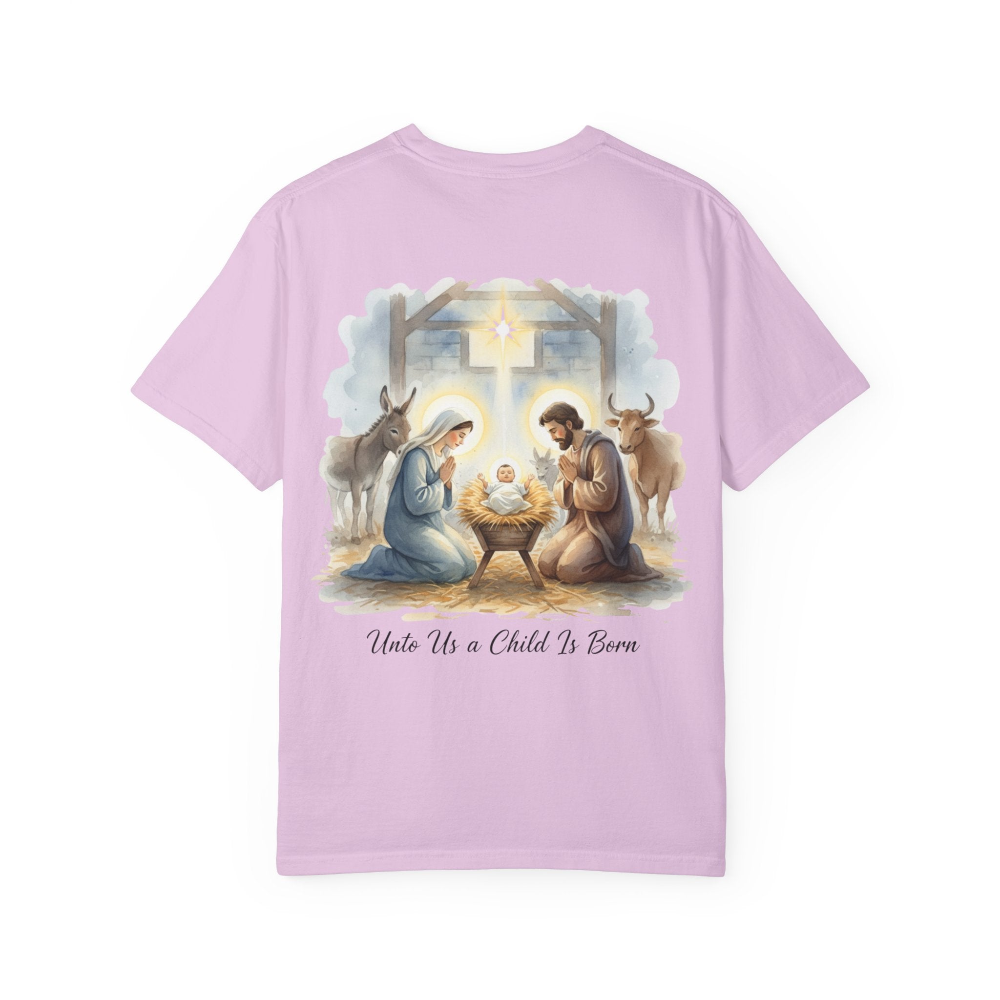 Unto Us a Child is Born T-shirt – Isaiah 9:6 Nativity Manger Scene Christian Christmas T-shirt for Holy Night Faith Printify