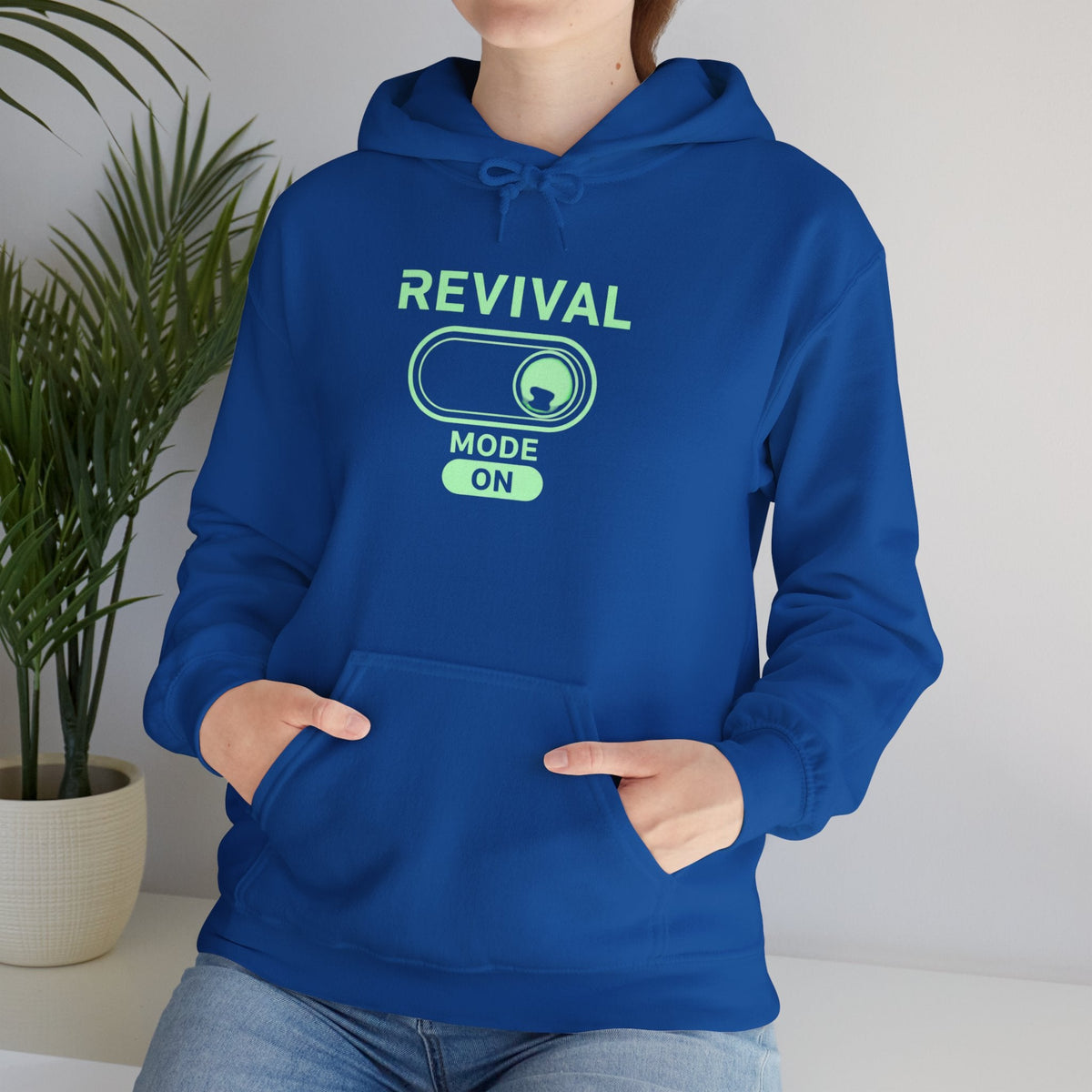 🔥 Revival Mode: ON – Christian Techwear Hoodie | Glowing Green Faith Switch | Futuristic Jesus Shirt | Activate Your Spiritual Awakening | Uplifted Gear Printify